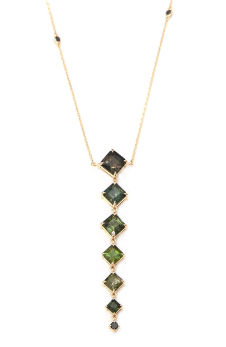 Green Tourmaline & Black Diamond Cascade Necklace 18k handmade fine jewelry