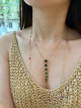 Green Tourmaline & Black Diamond Cascade Necklace in 18k gold handmade fine jewelry on model 2