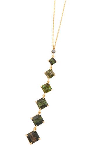 Green Tourmaline & Black Diamond Cascade Necklace