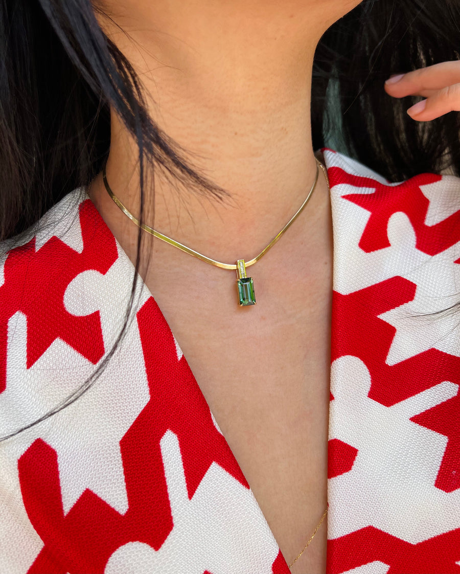 Green Tourmaline & Diamond Bar Necklace