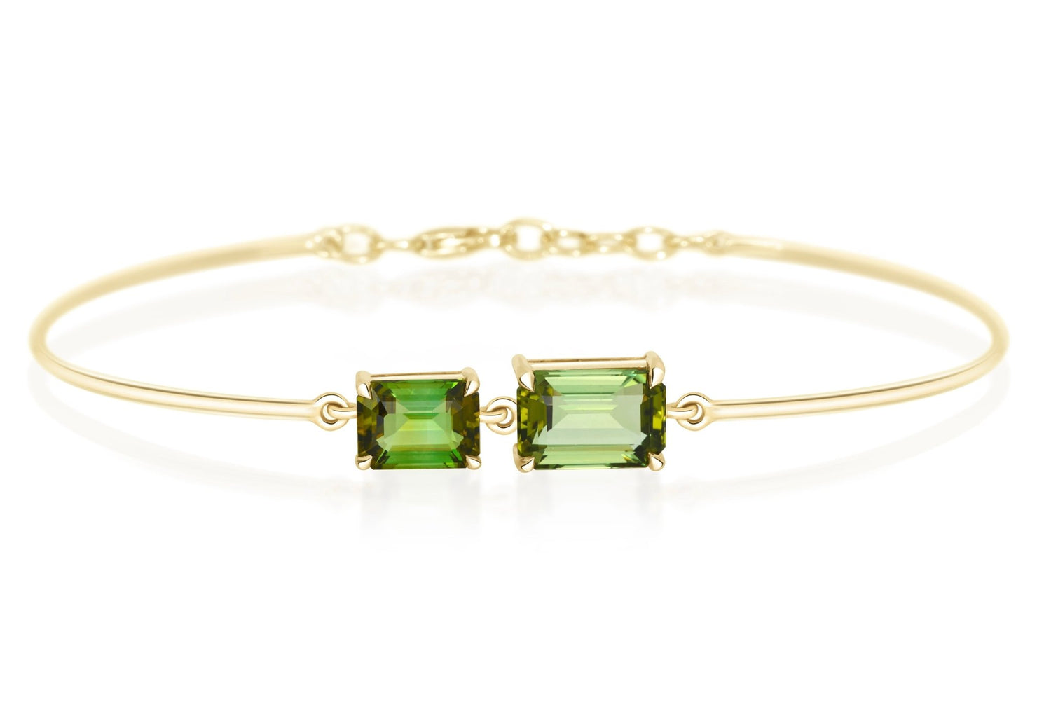 Green Tourmaline Duo Bar Bangle 18k gold Stackable design