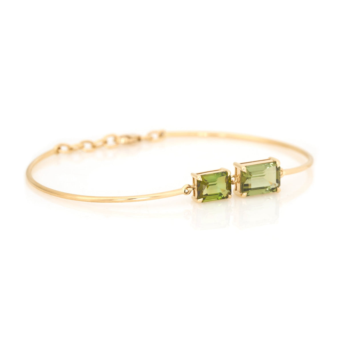 Green Tourmaline Duo Bar Bangle 18k gold Stackable design 1