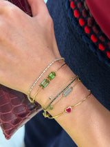 Green Tourmaline Duo Bar Bangle 18k gold Stackable design on model