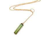 Green Tourmaline Lariat Bar Necklace 18k handmade fine jewelry