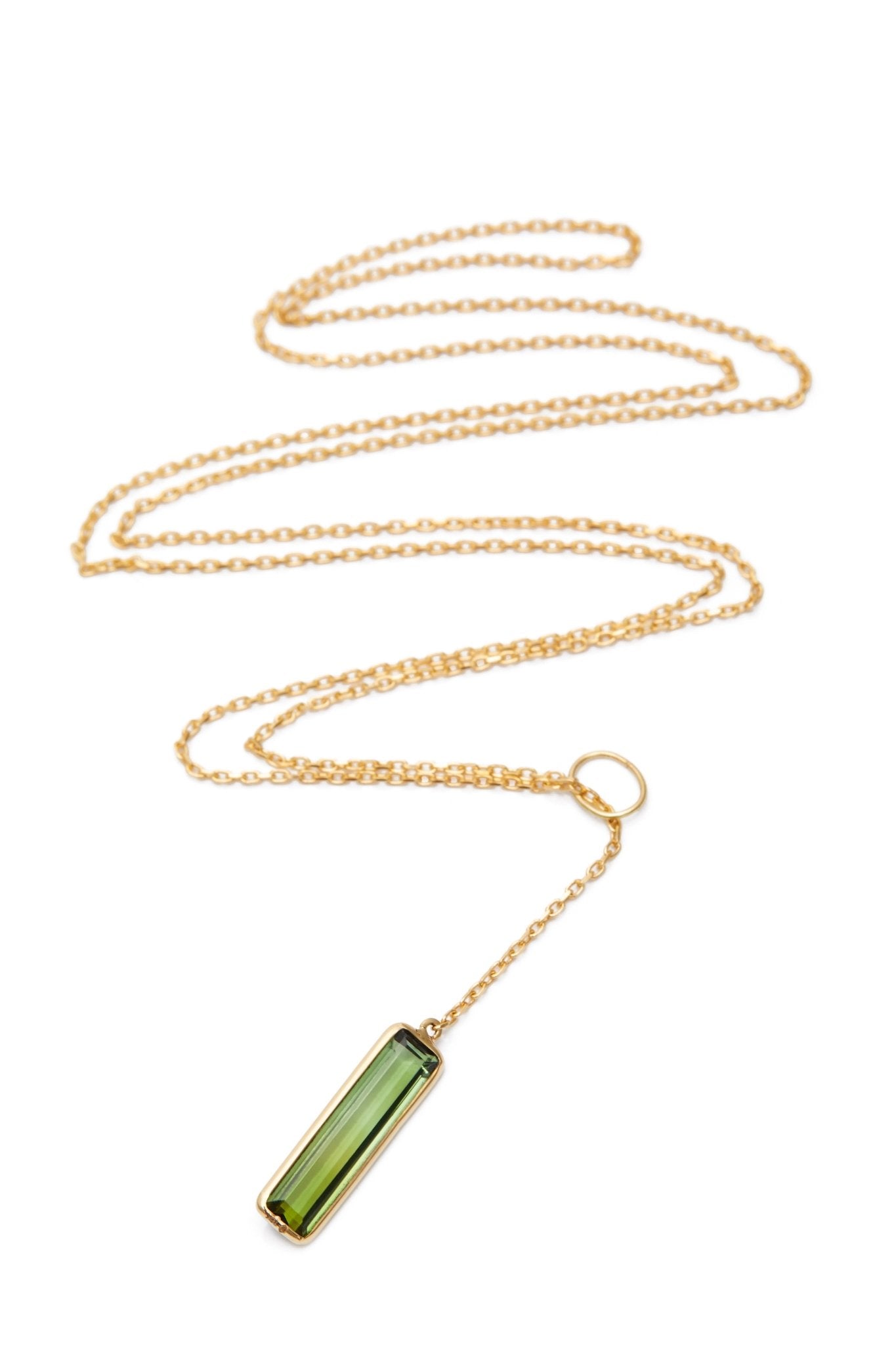 Green Tourmaline Lariat Bar Necklace 18k handmade fine jewelry 2