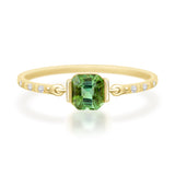 Green Tourmaline Petite Circle Diamond Ring  18K Stackable ring