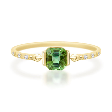 Green Tourmaline Petite Circle Diamond Ring  18K Stackable ring