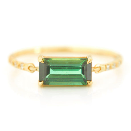 Green Tourmaline Petite Circle Diamond Ring 18k gold stackable ring