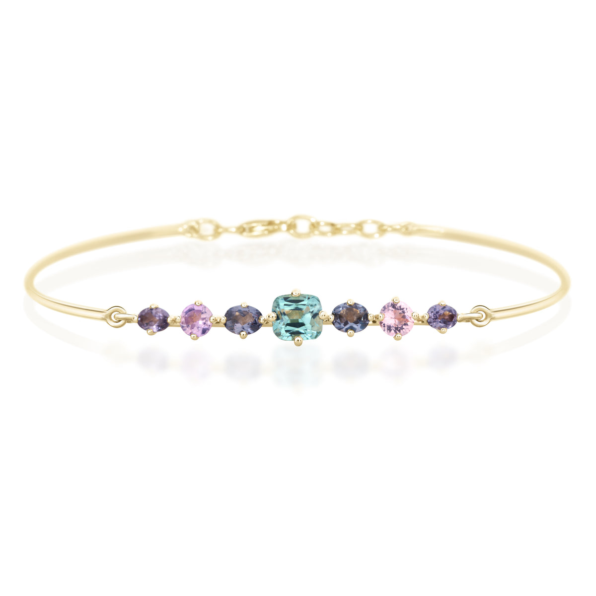 Green Tourmaline & Pink and Grey Spinels Compass Bangle YG14K stackable design