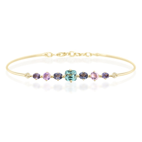 Green Tourmaline & Pink and Grey Spinels Compass Bangle YG14K stackable design