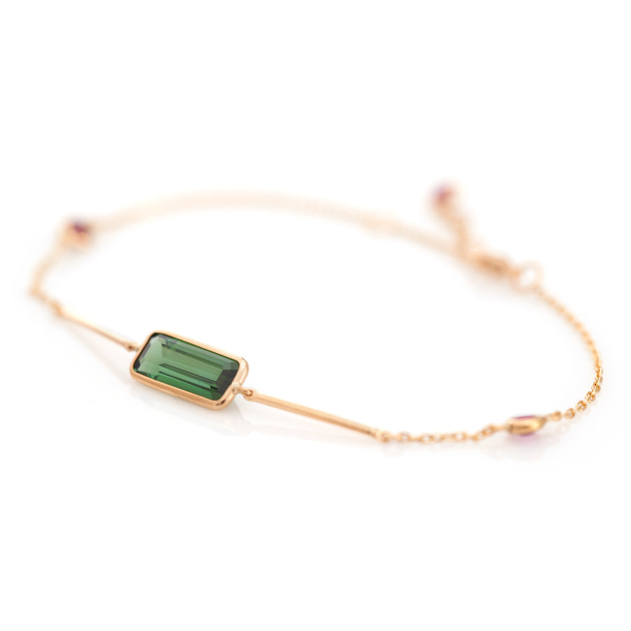 Green Tourmaline & Ruby Bar Bracelet