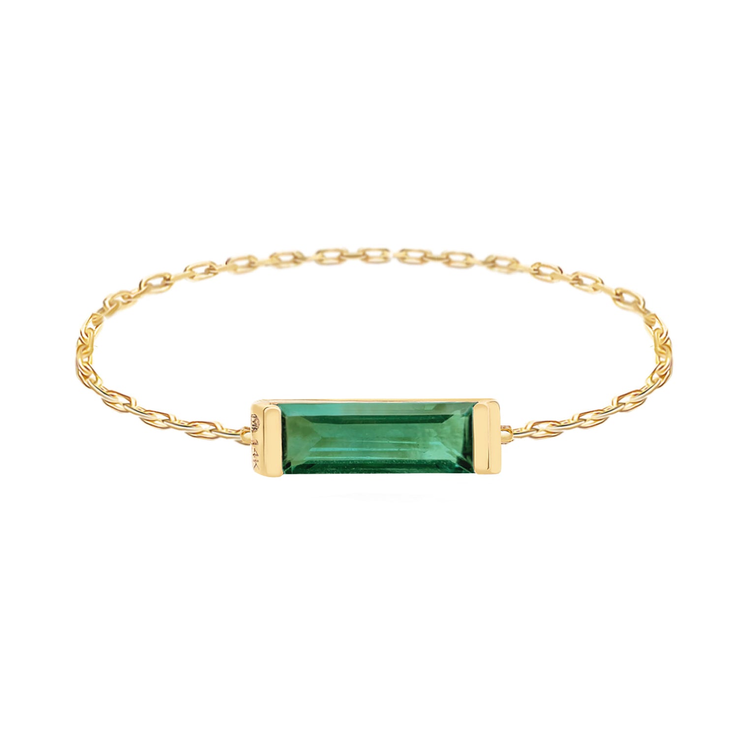 Green Tourmaline Slim Bar chain ring 14K gold stackable design