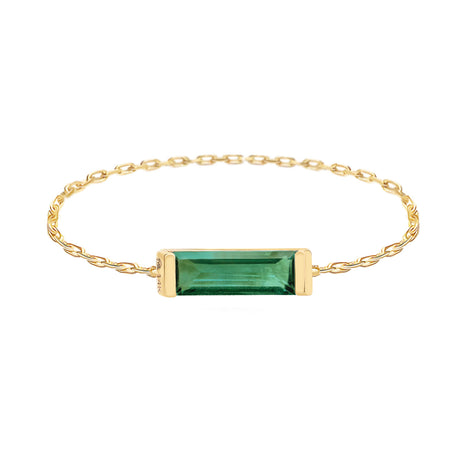 Green Tourmaline Slim Bar chain ring 14K gold stackable design
