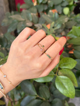 Green Tourmaline Slim Bar chain ring 14K gold stackable design on model 2