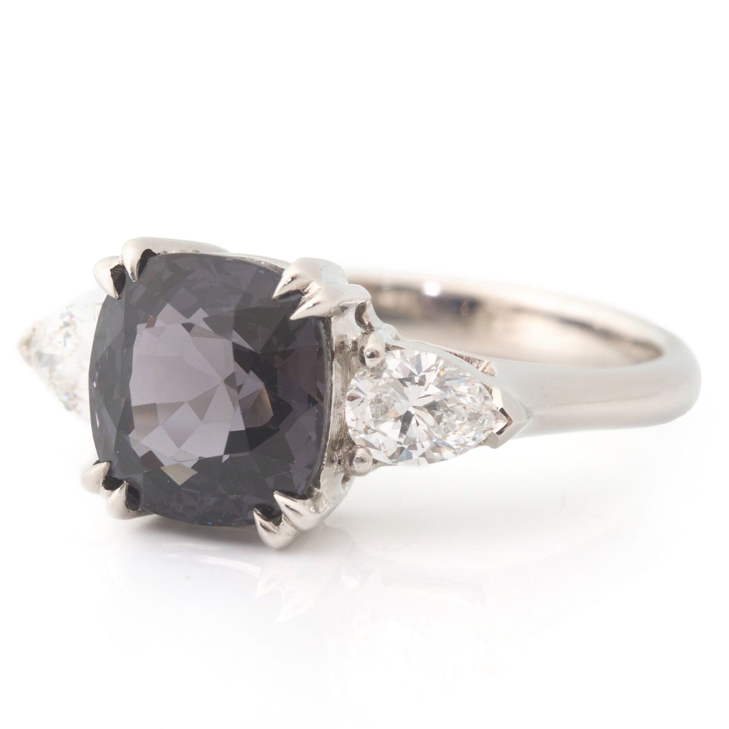 Grey Spinel & Diamond Forever Love Ring 18k gold engagement ring side view