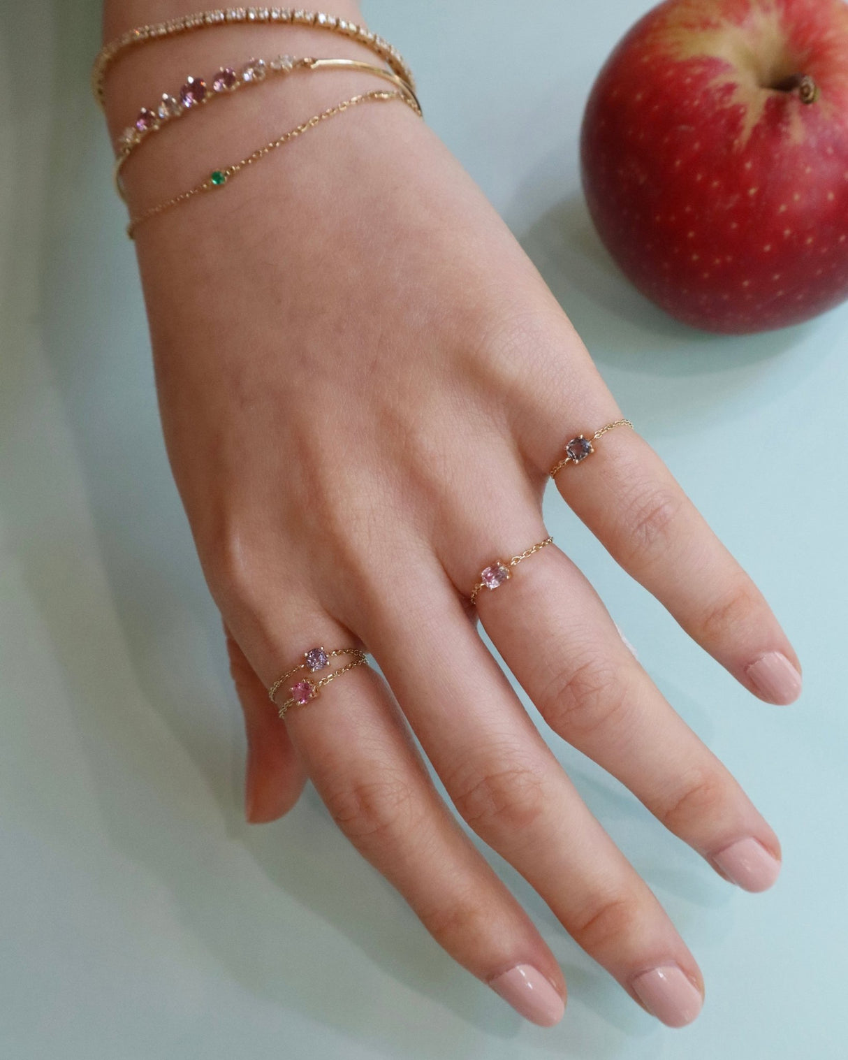 Handmade Chain Ring 18K Stackable ring on model