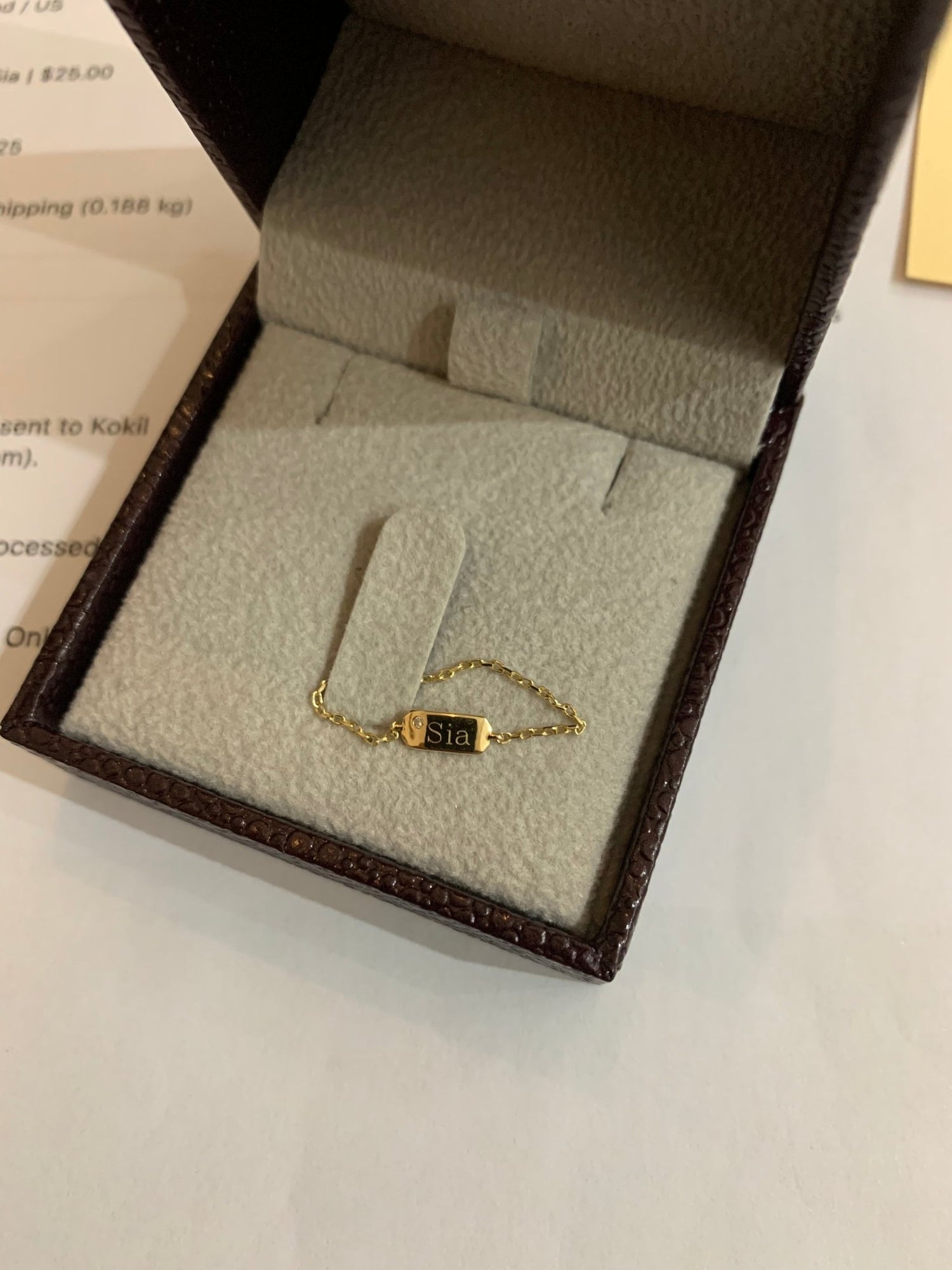 ID gemstone Chain Ring 14k gold Stackable ring engraved