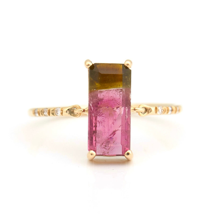 Watermelon Tourmaline petite diamond ring