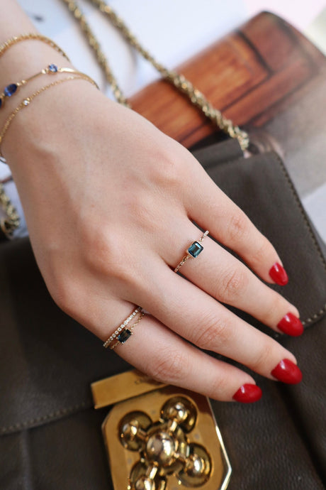 Baguette Indicolite petite circle diamond ring