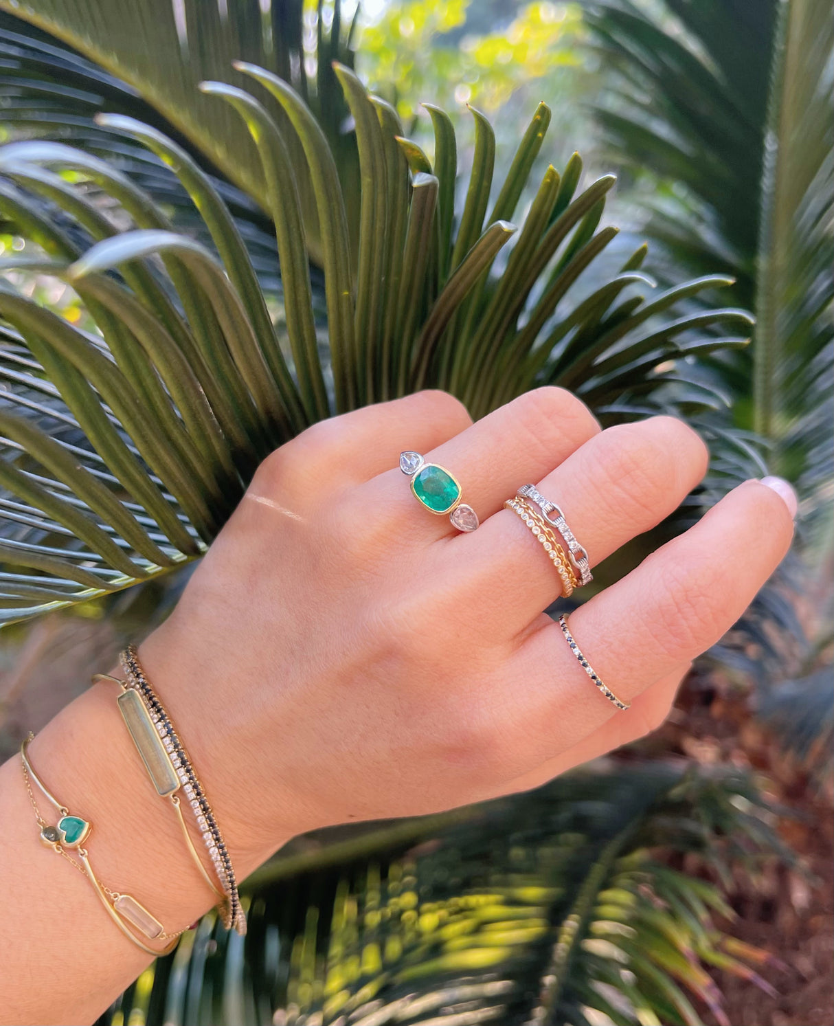 Emerald & Rose Cut Diamond Ring