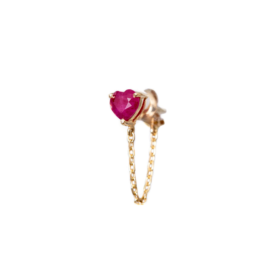 Ruby heart chain earring