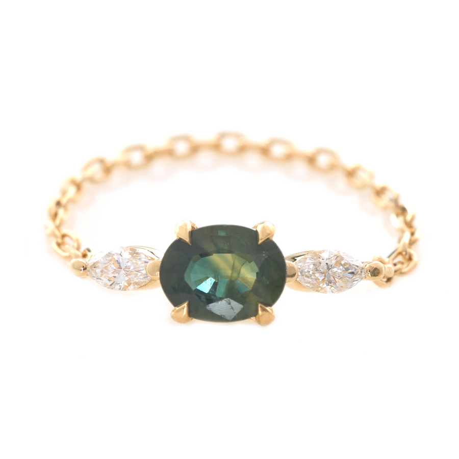 Ceylon Parti Green Sapphire & Diamond Dream Weaver Chain Ring