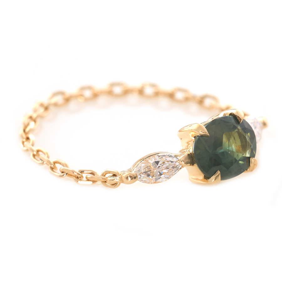 Ceylon Parti Green Sapphire & Diamond Dream Weaver Chain Ring