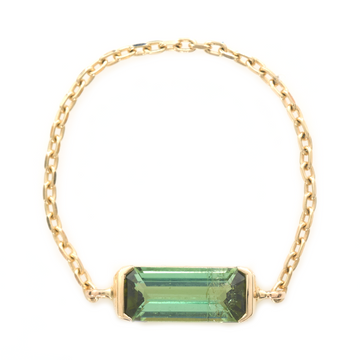 Green Tourmaline Bar Chain Ring