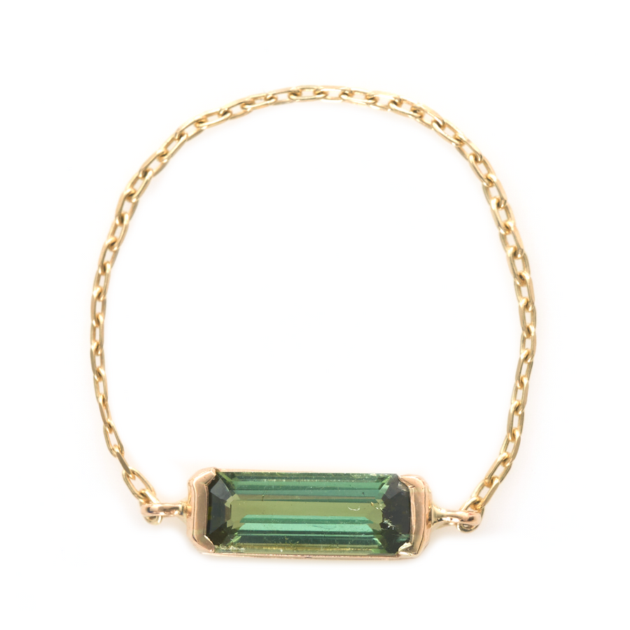 Green Tourmaline Bar Chain Ring