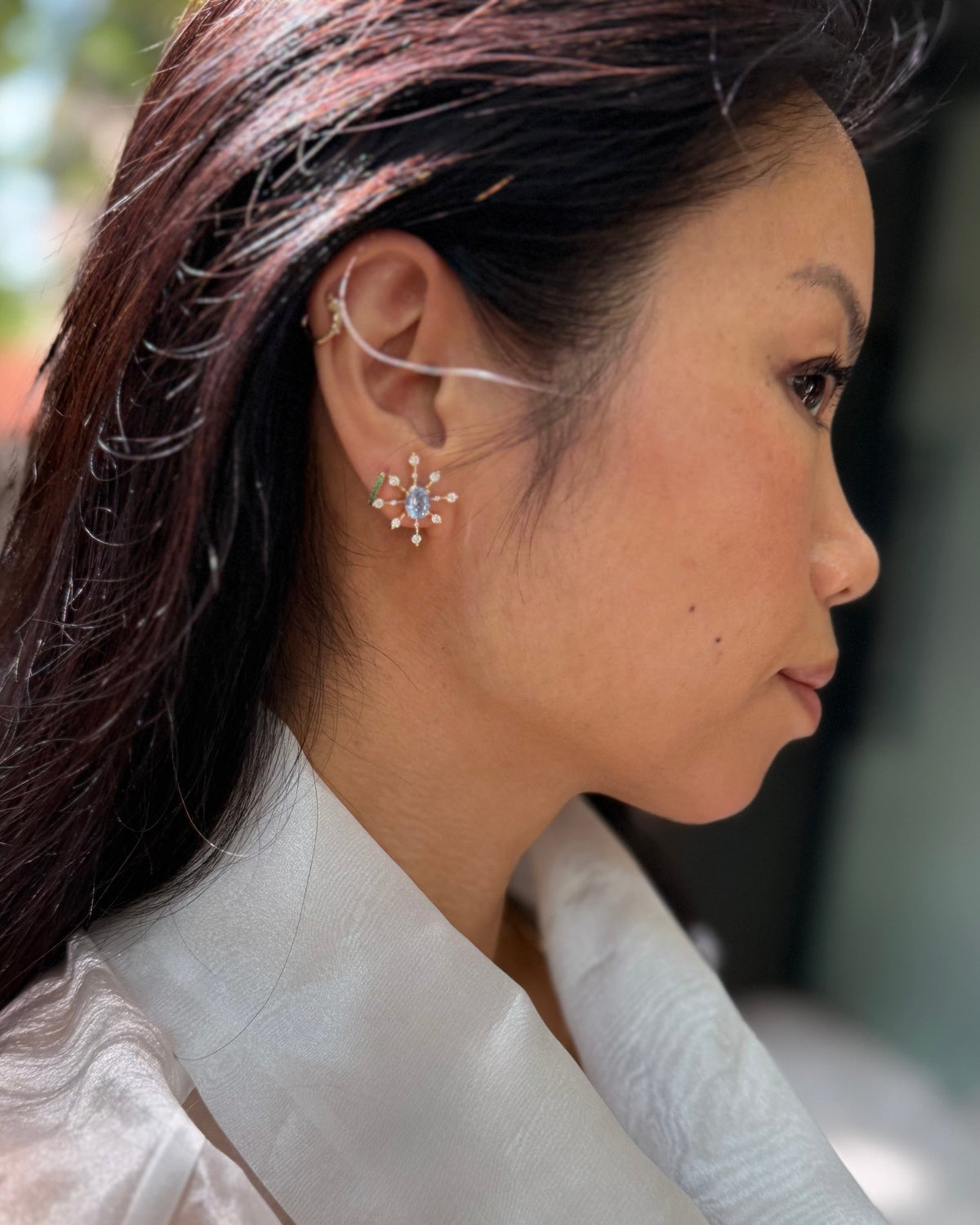 Baby Blue Sapphire & Diamond Starburst Earrings