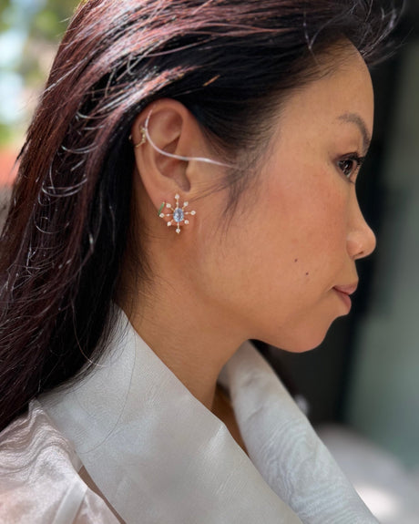 Baby Blue Sapphire & Diamond Starburst Earrings