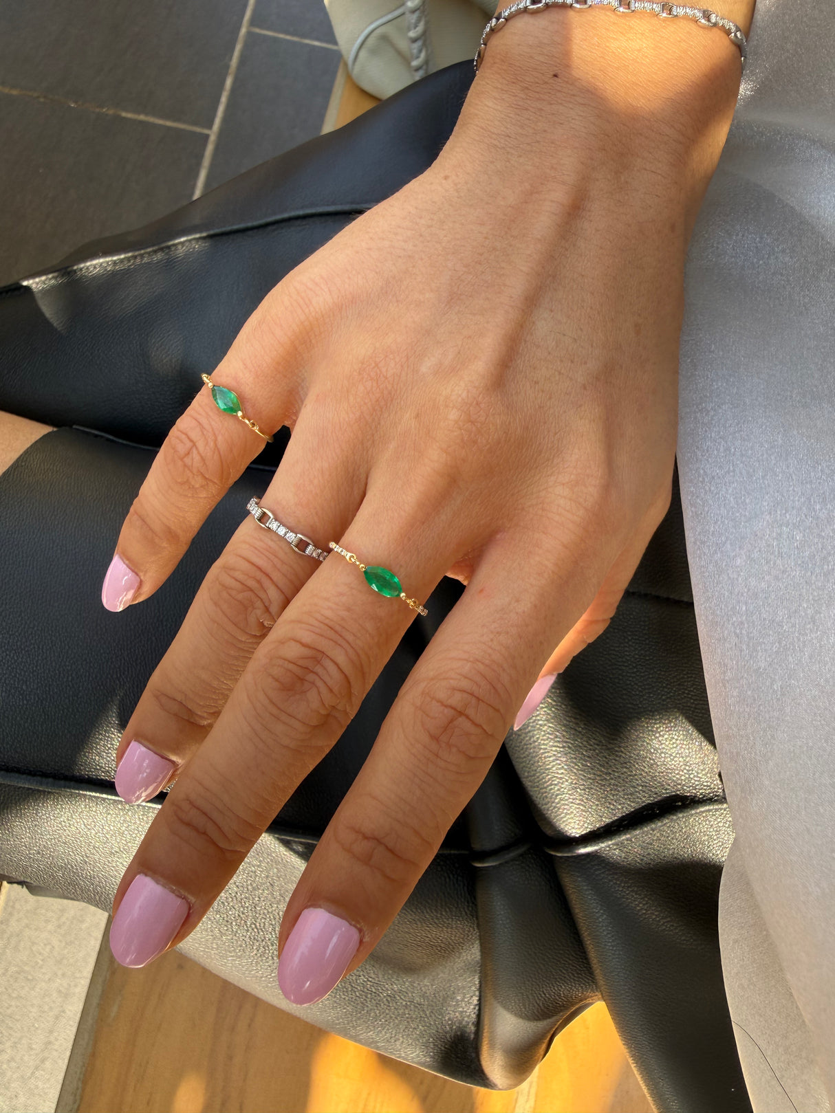 Emerald Marquise Petite Circle Diamond Ring