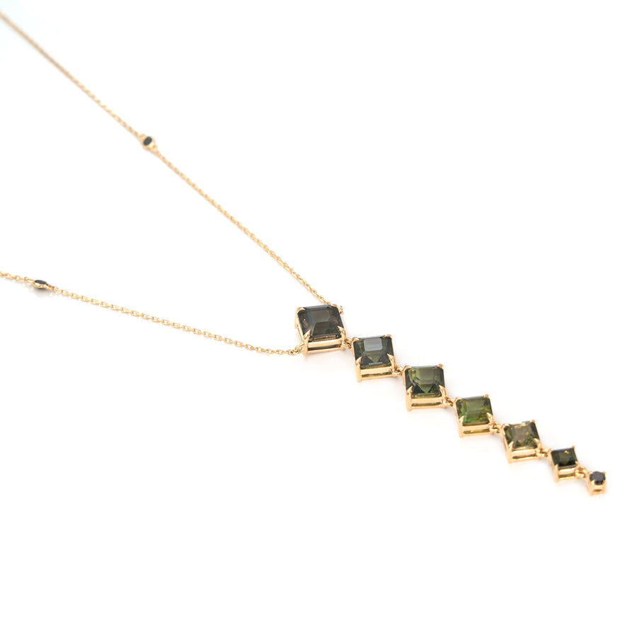 Green Tourmaline & Black Diamond Cascade Necklace