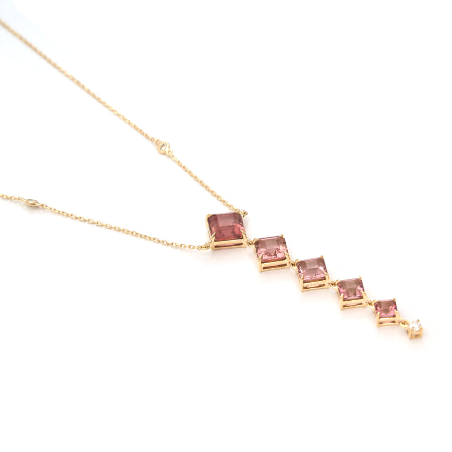 Pink Tourmaline & Diamond Cascade Necklace