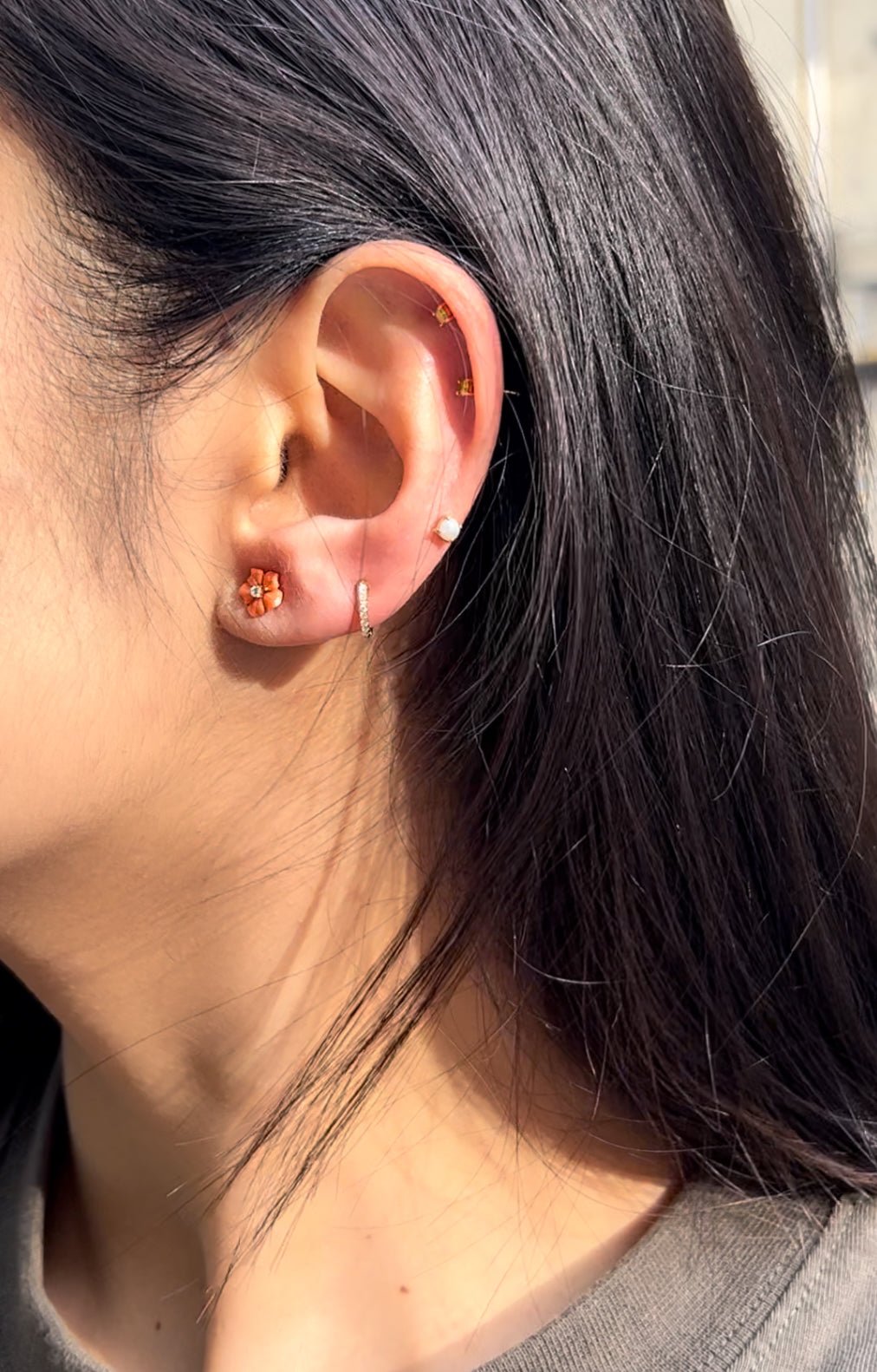 Coral & Diamond Flora Stud