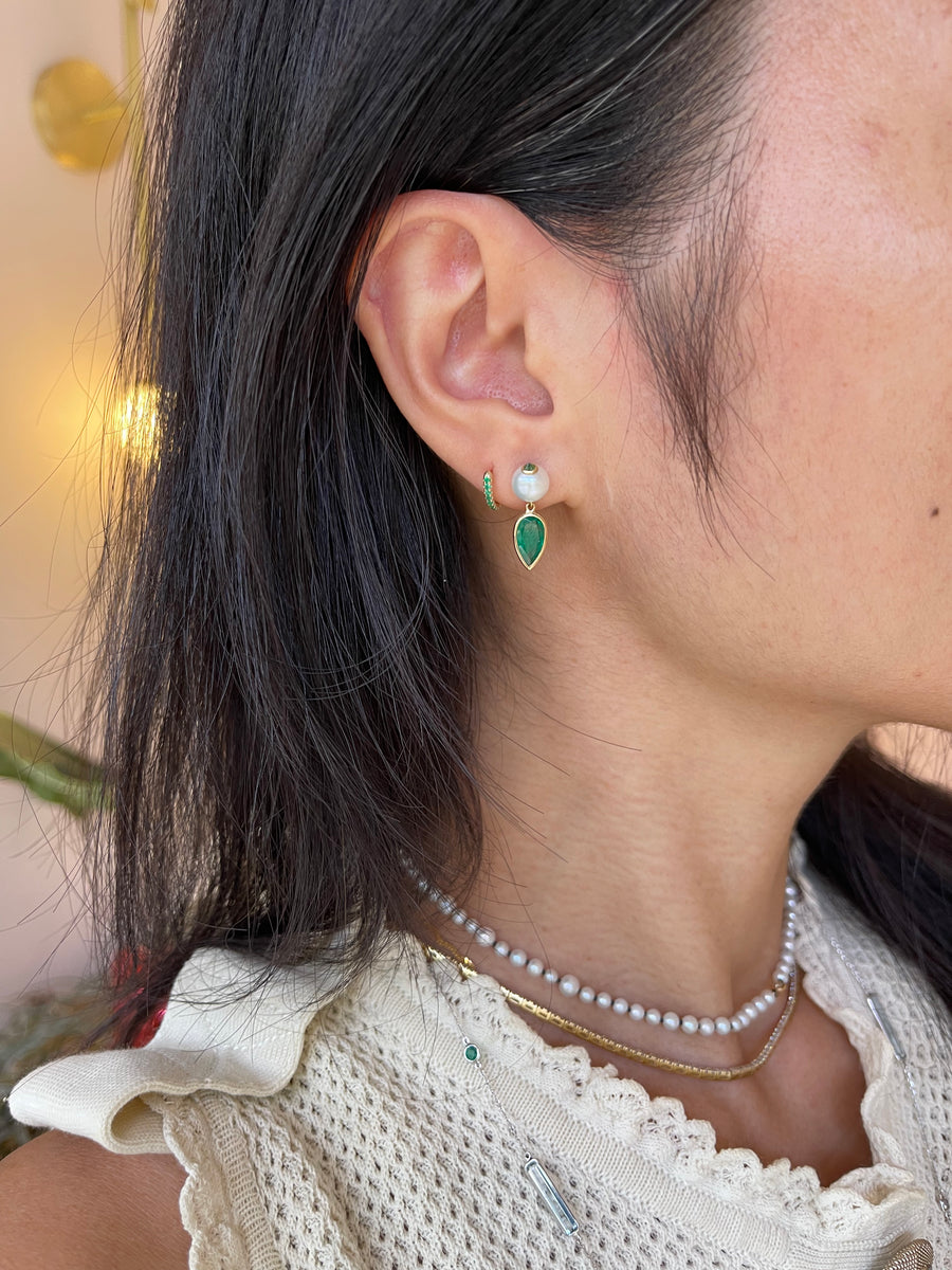 Pearl Emerald and tsavorite spike Earrings