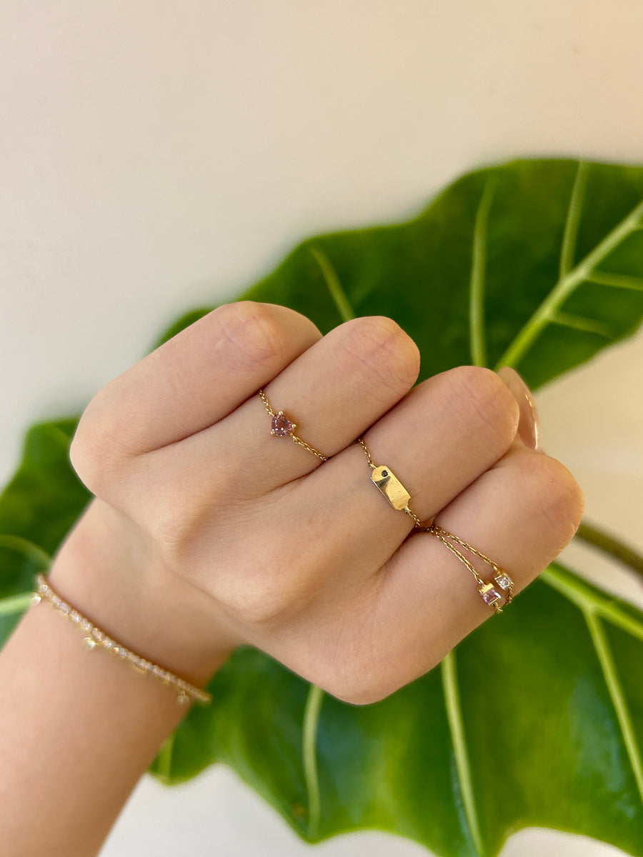 Pink Tourmaline Heart Chain Ring