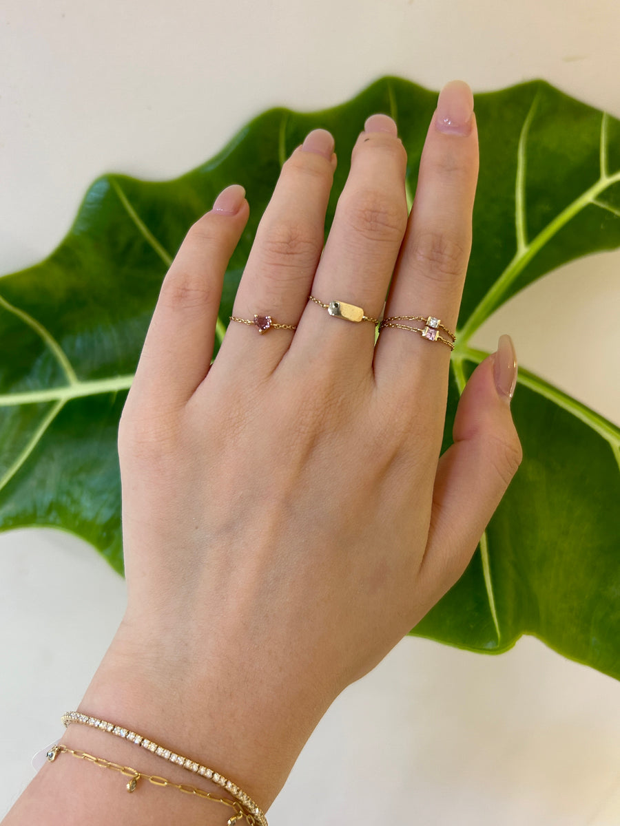 Pink Tourmaline Heart Chain Ring