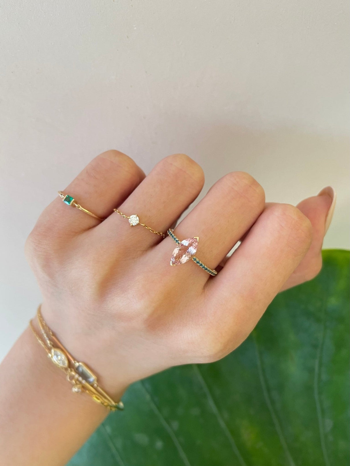 Morganite & Blue Diamond Charm Ring