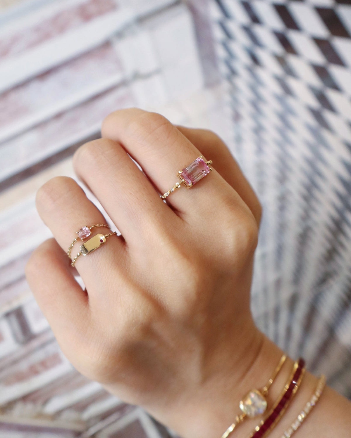 Pink Watermelon Tourmaline Petite Circle Diamond Ring