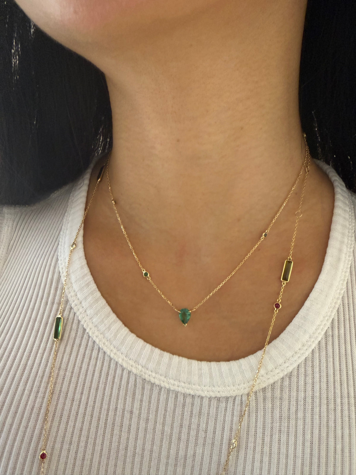 Emerald Pear Dot Necklace