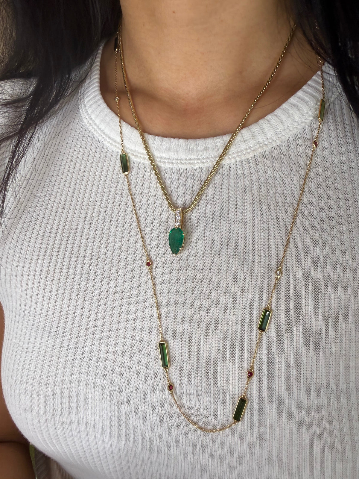 Emerald & Diamond Dewdrop Supreme Pendant Necklace