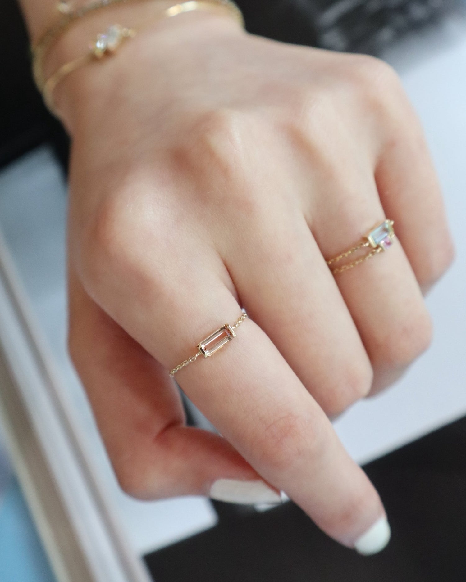 Imperial Topaz Chain Ring 18K Stackable ring on model 1