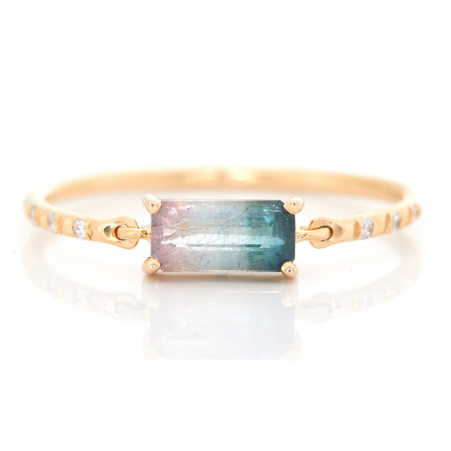 Indicolite watermelon tourmaline petite circle ring