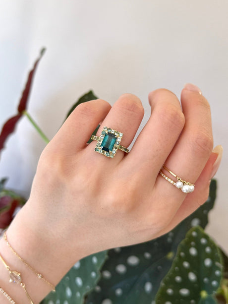 Indicolite Candy Ring 18K gold engagement ring on model