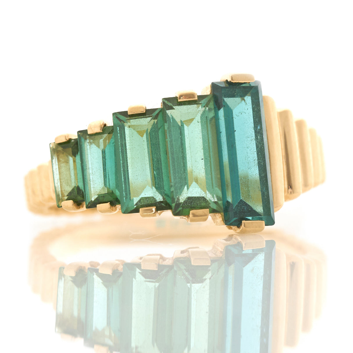 Indicolite & Green Tourmaline Crescendo Ring 18k gold  Stackable ring