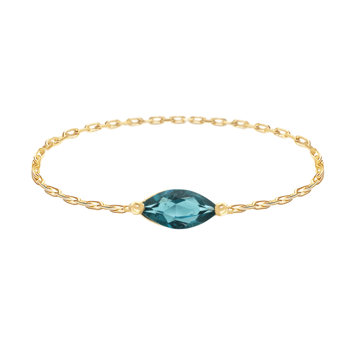 Indicolite Marquise Chain Ring 14k gold Stackable ring 