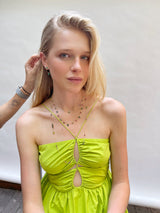 Indicolite & Rubellite Eos Candy Necklace 18k handmade fine jewelry on model 2