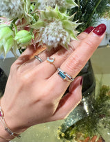 Indicolite Slim Bar Chain Ring 14k gold Stackable ring on model