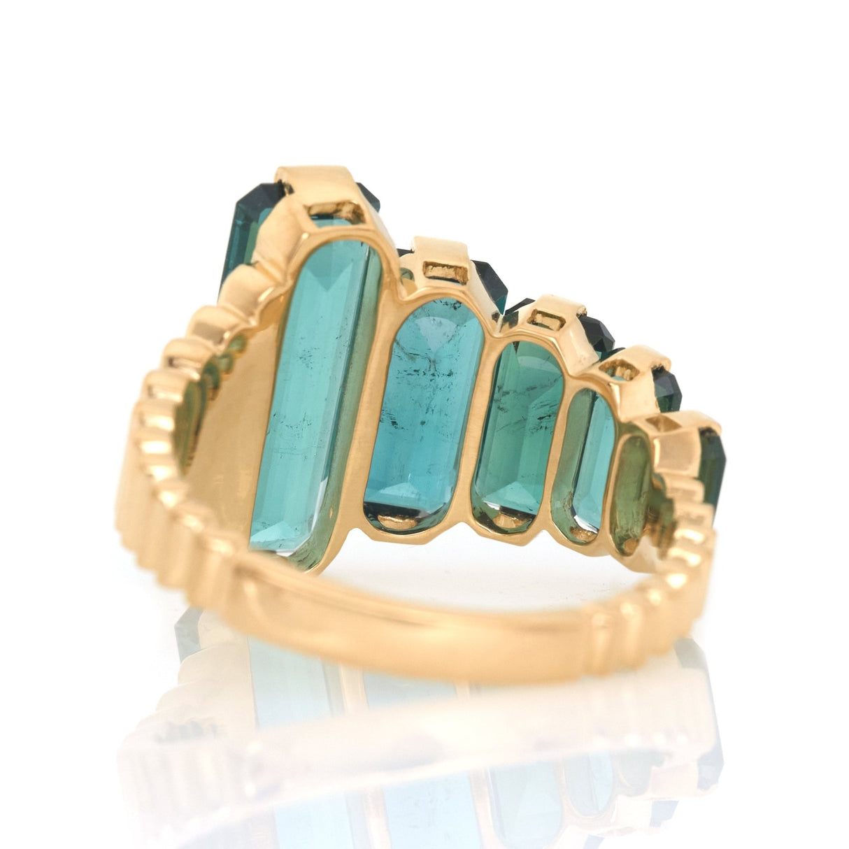 Indicolite Tourmaline Crescendo Supreme Ring 18k gold Stackable ring back view